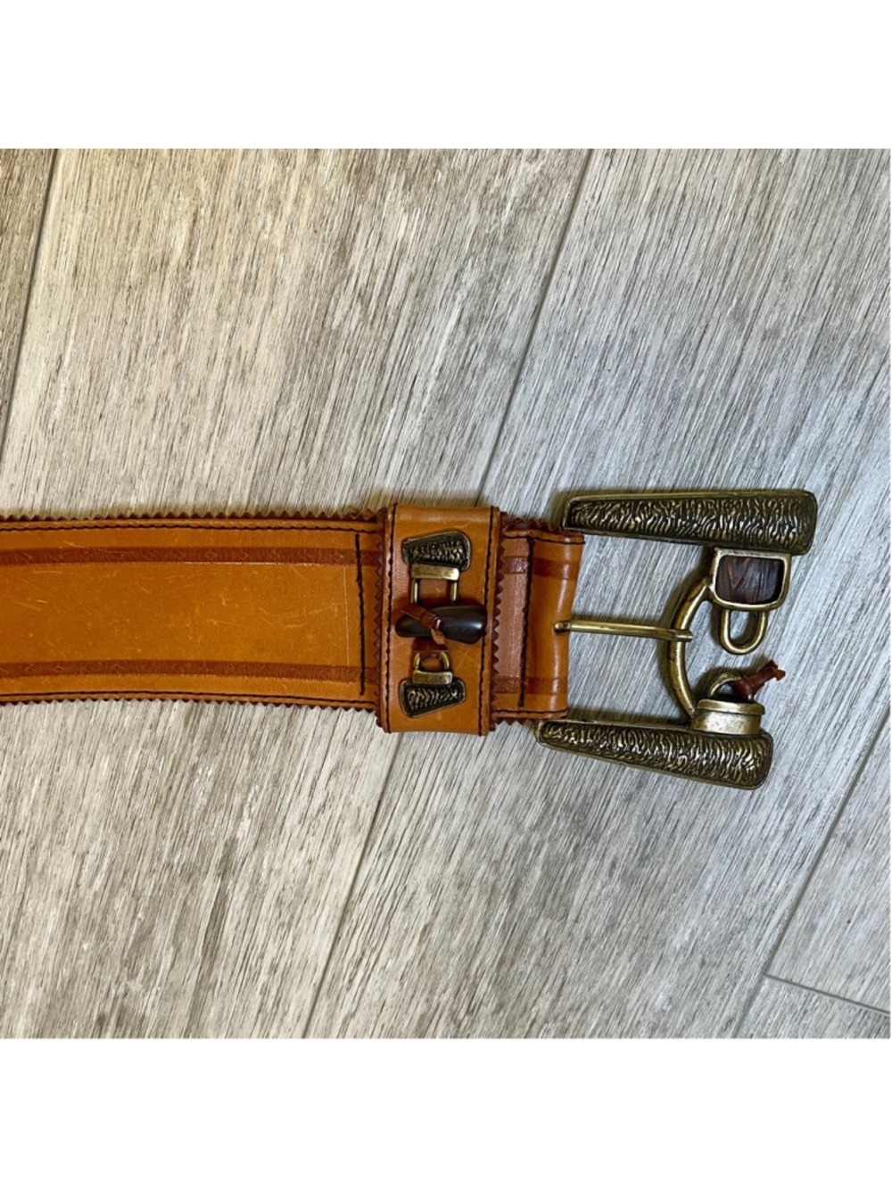 MINORONZONI Italian Vintage Leather Belt, Caramel Tan, Large Western Buckle, XL - Picture 13 of 13